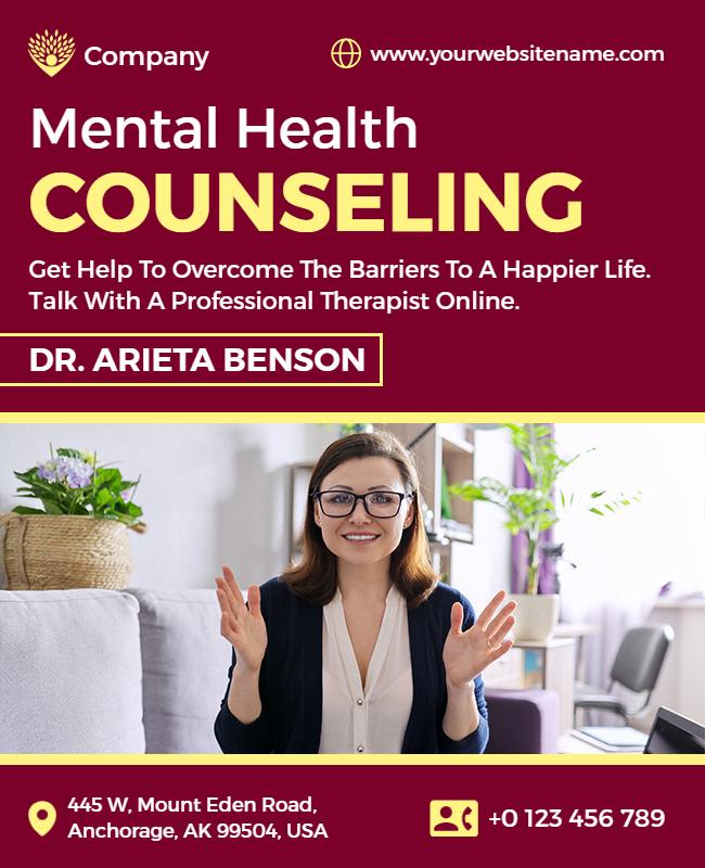 Online Mental Health Counseling Services Flyer Template