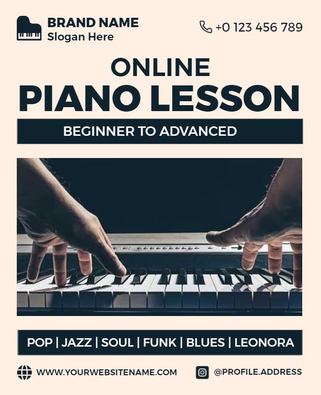 Online Piano Lesson for All Levels Flyer Template