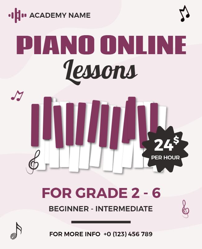 Online Piano Lessons for Grades 2 to 6 Flyer Template