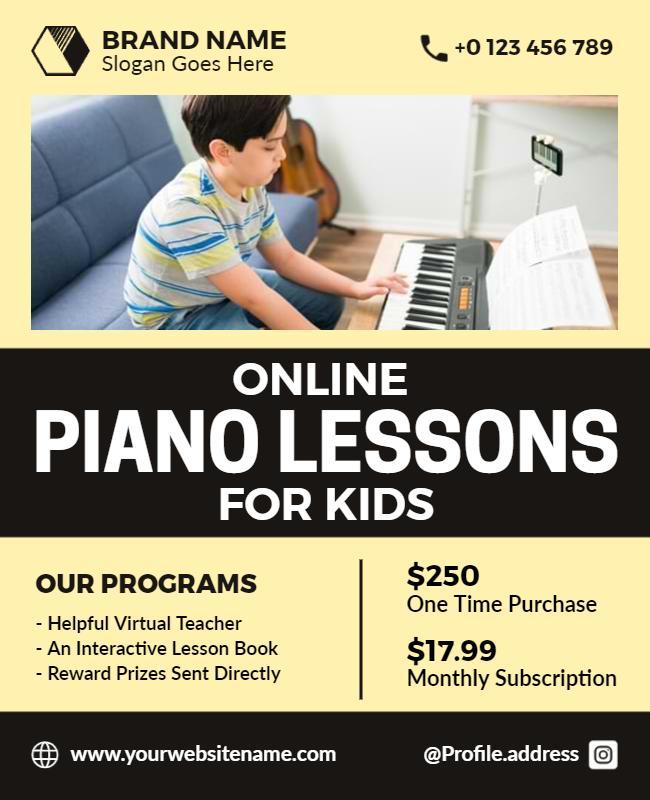 Online Piano Lessons for Kids Flyer Template