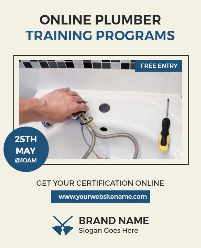 Online Plumber Training Certification Flyer Template