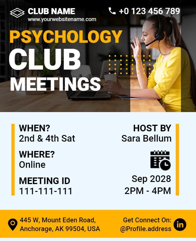 Online Psychology Club Meetings Flyer Template