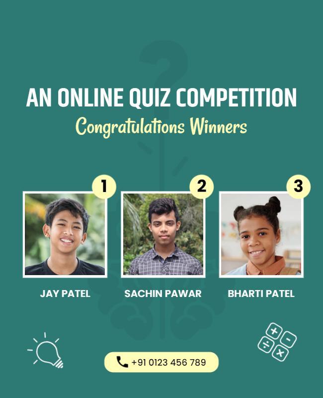 Online Quiz Competition Winners Announcement Flyer Template