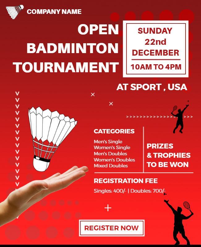 Open Badminton Tournament Event Flyer Template