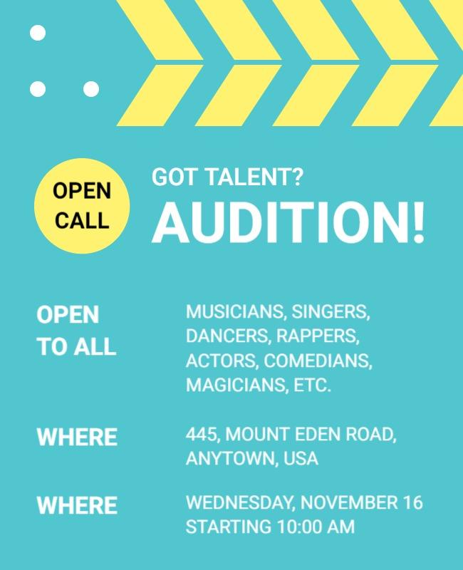 Open Call Audition Announcement Flyer Template