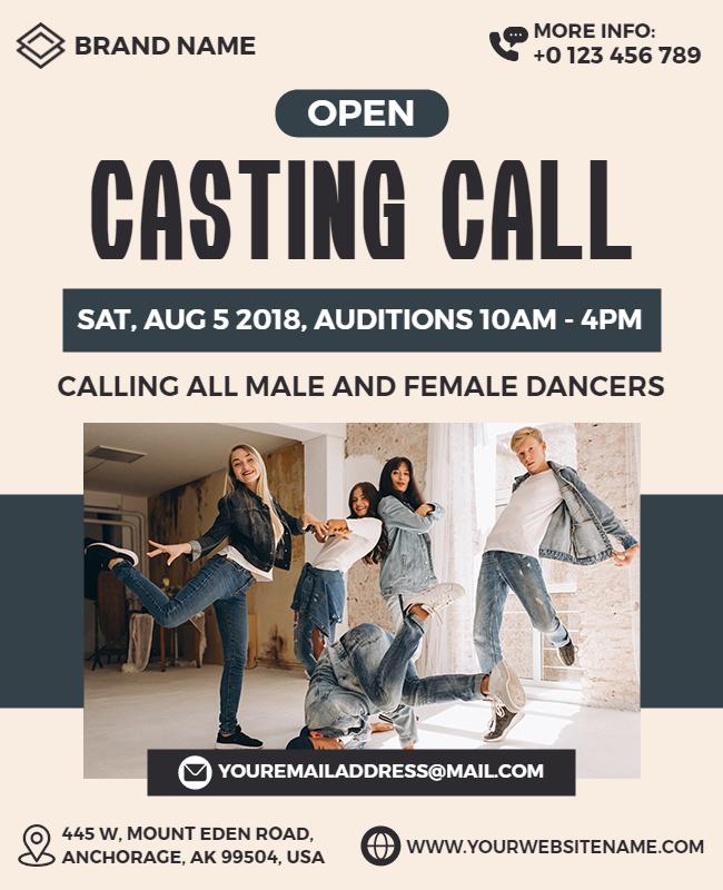 Open Casting Call Dance Auditions Flyer Template