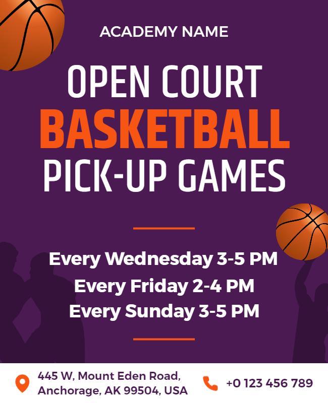 Open Court Basketball Pick Up Games Flyer Template