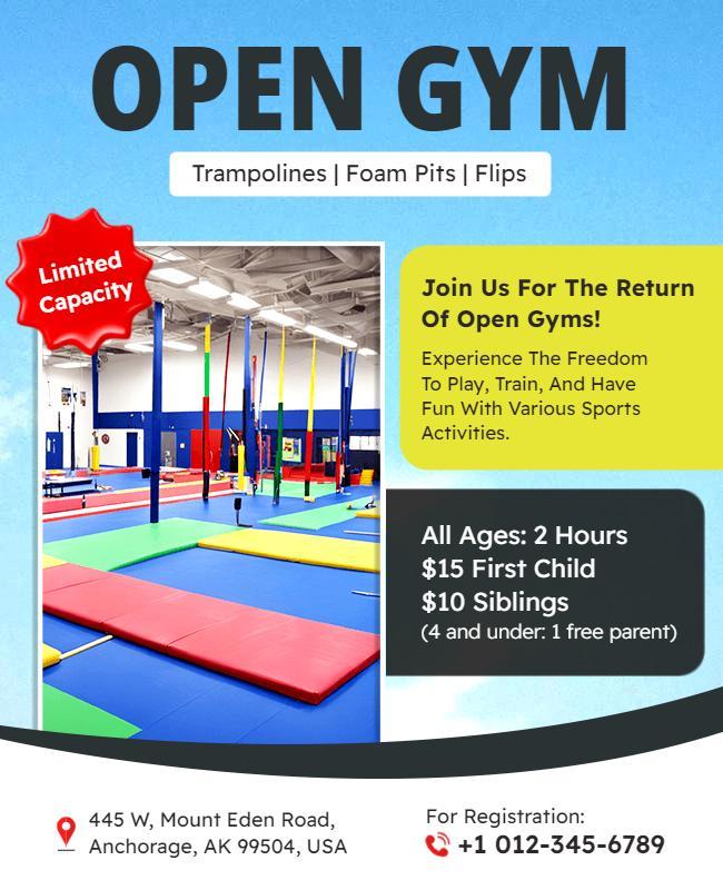 Open Gym Trampolines and Foam Pits Flyer Template