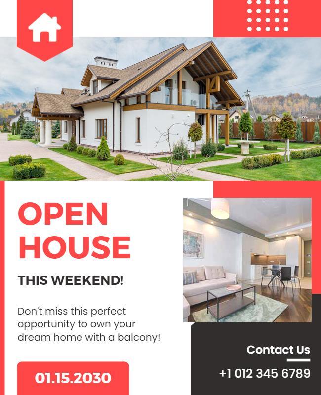 Modern Red Open House Real Estate Invitation Flyer Template