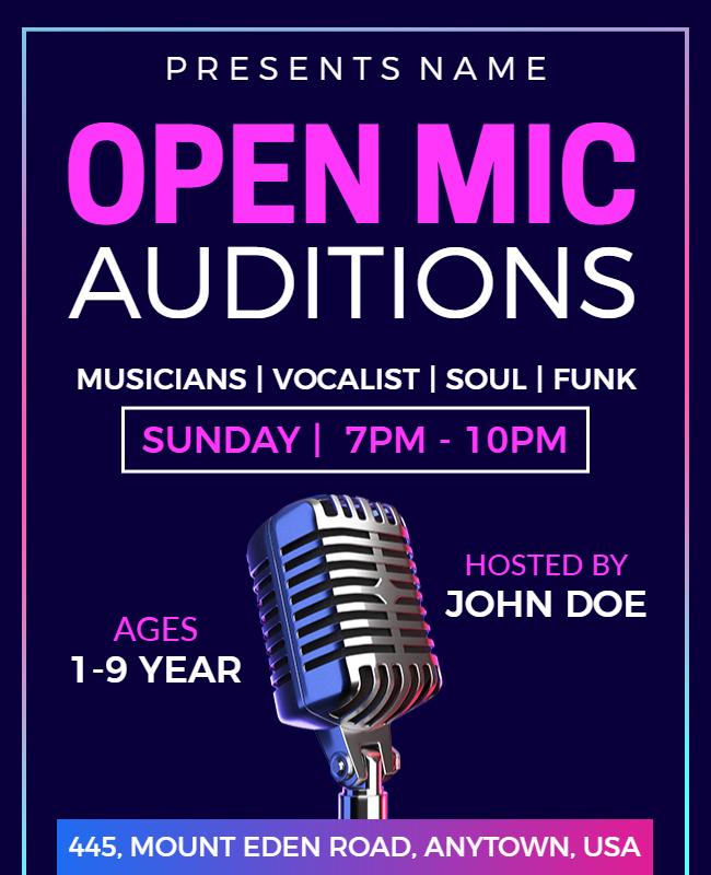 Open Mic Auditions Music Event Flyer Template