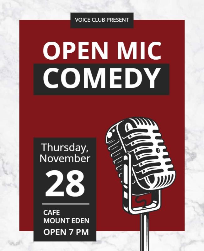 Marble Red Open Mic Comedy Night Flyer Template