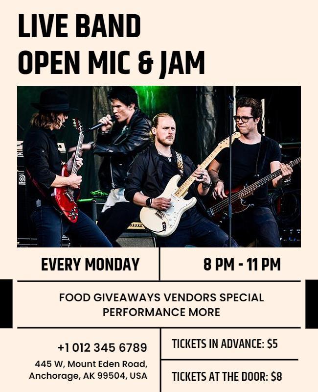 Open Mic Live Band Jam Session Flyer Template