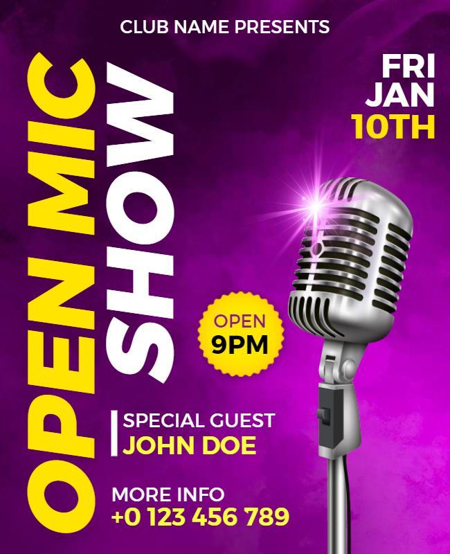 Vibrant Purple Open Mic Night Entertainment Flyer Template