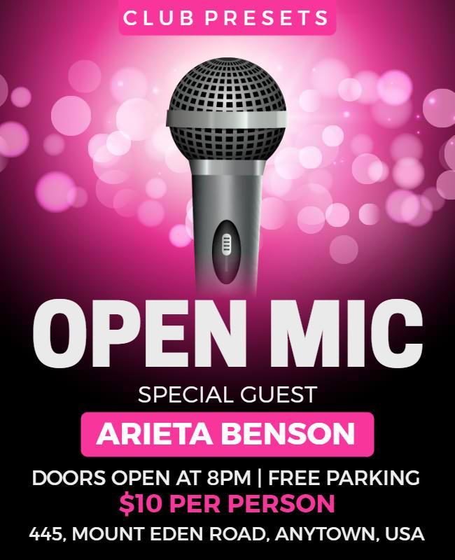 Vibrant Pink Open Mic Night Event Flyer Template