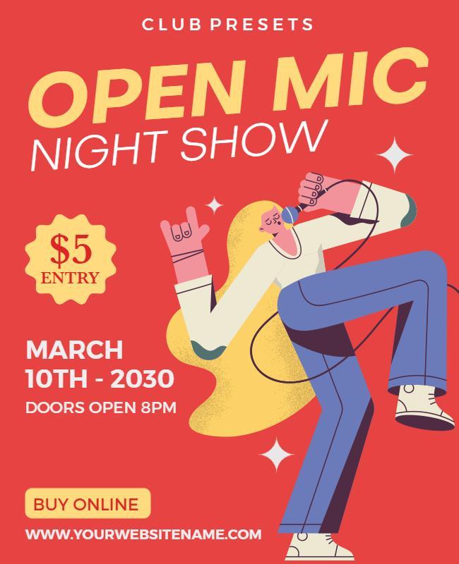 Vibrant Red Open Mic Night Show Event Flyer Template