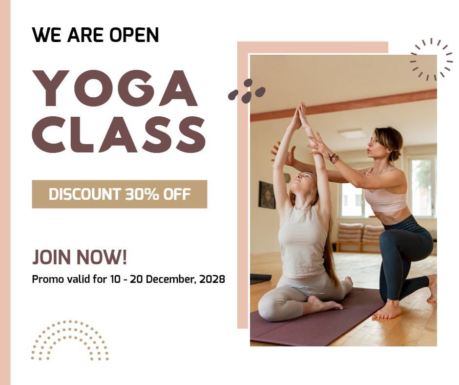 Open Yoga Class Promotional Offer with Discount Ad Template