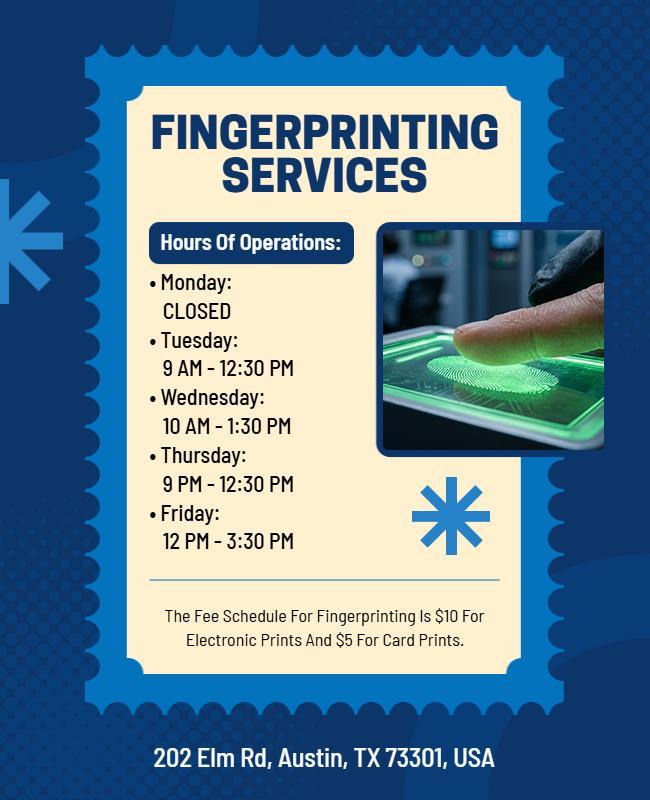 Operating Hours for Fingerprint Services Flyer Template