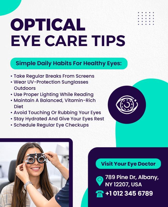 Optical Eye Care Tips Health Poster Template