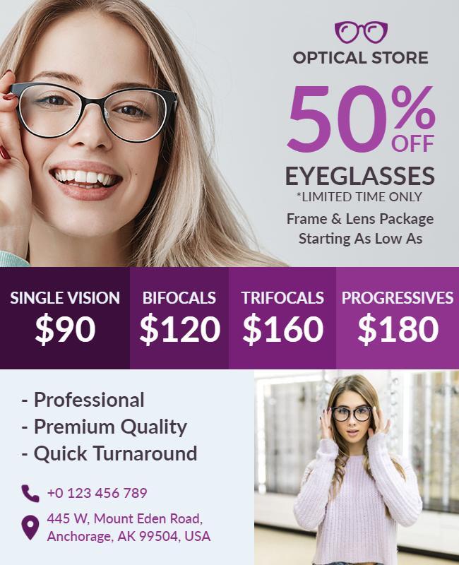 Optical Store Eyeglasses Discount Flyer Template