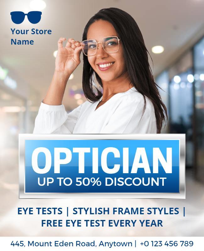 Optician Discount and Eye Test Promotion Flyer Template