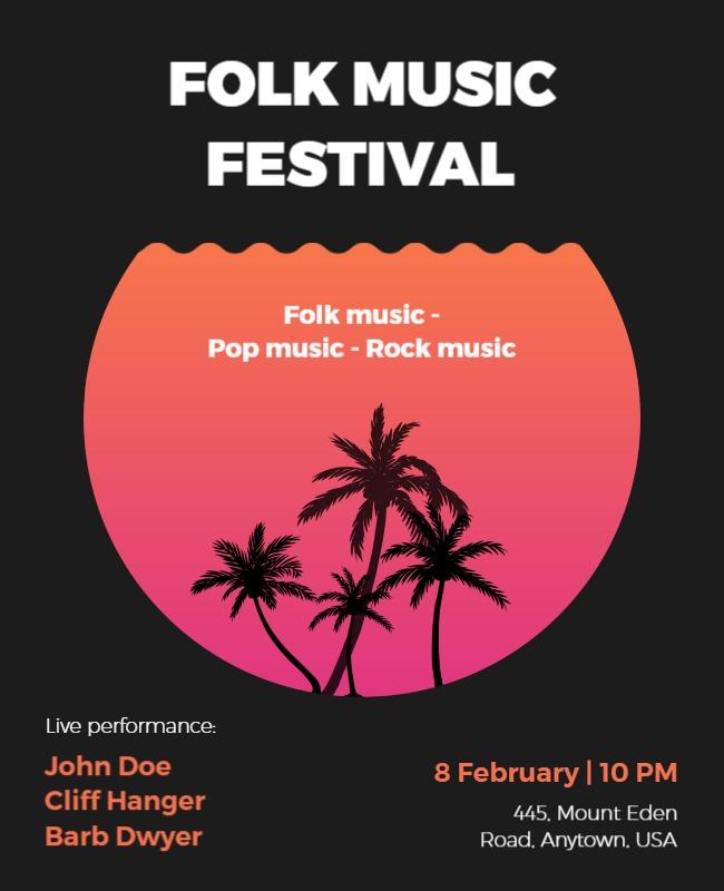 Orange and Black Background Folk Music Festival Poster Template