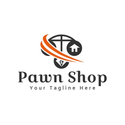 Orange and Black Pawn Shop Sign Representing Financial Services Logo Template