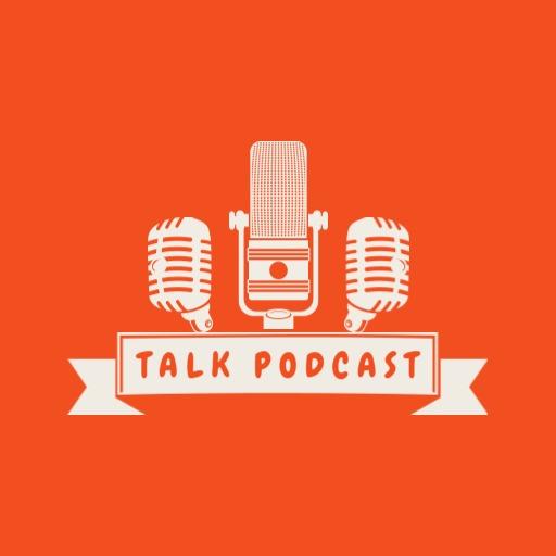 Orange Background Featuring Microphones for Talk Podcast Logo Template