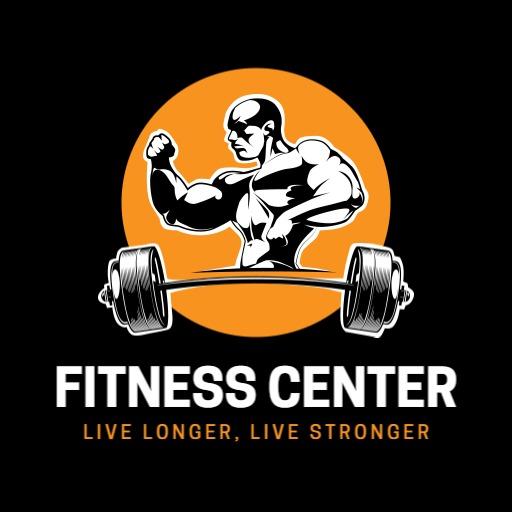 Orange Circle Featuring Strong Bodybuilder and Fitness Center Logo Template