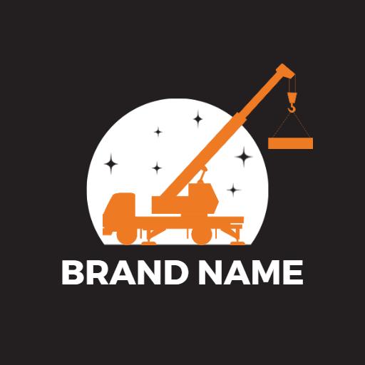 Orange Crane Lifting Load Against a Dark Background Logo Template