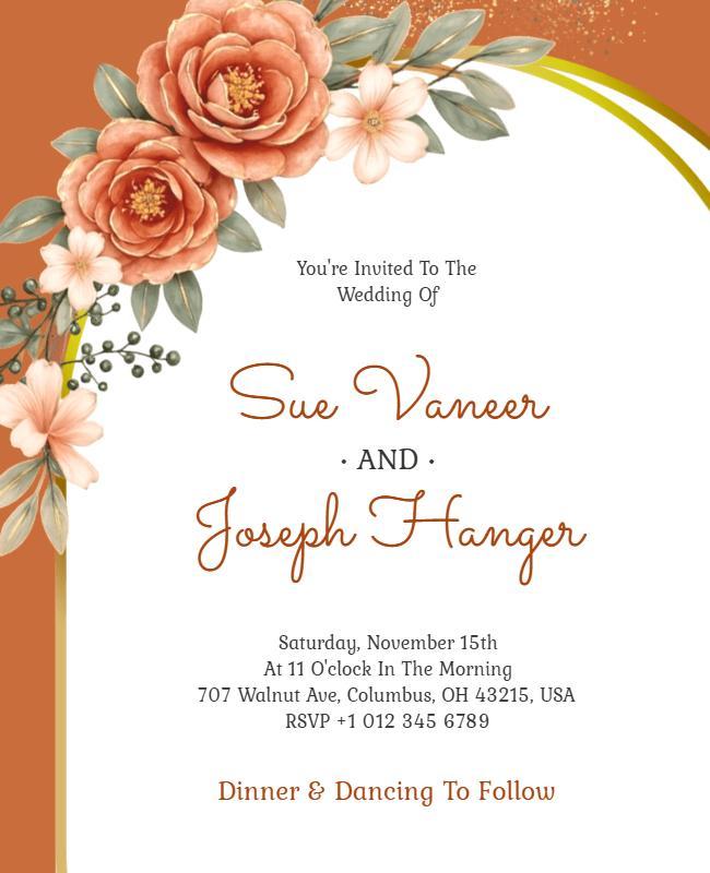 Orange Flowers Wedding Invite Flyer Template