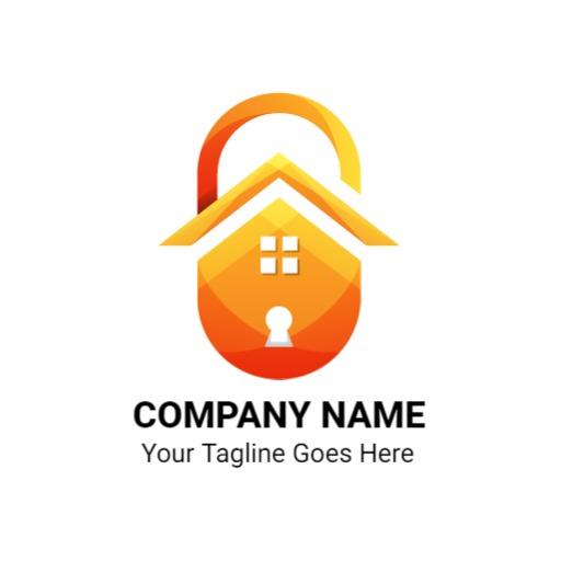 Orange Home and Lock Design Symbolizing Security Services Logo Template