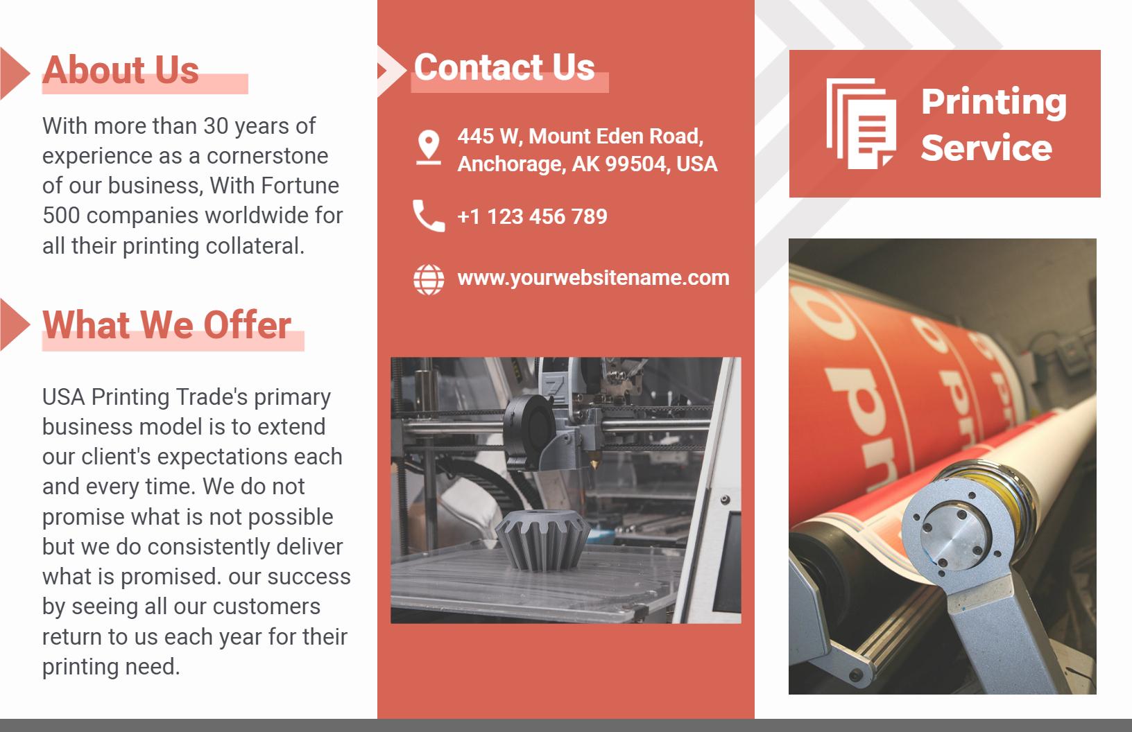 Orange Modern Printing Service Tri Fold Brochure Template
