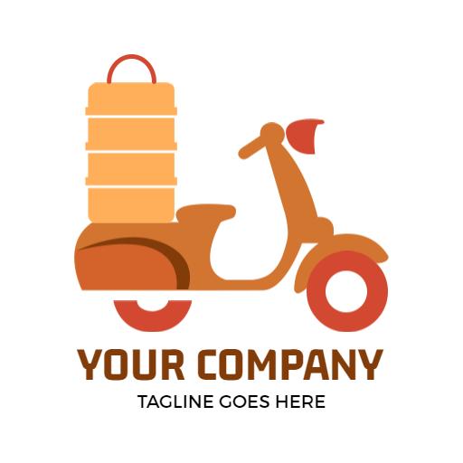 Orange Scooter with Tiffin Carrier for Food Delivery Logo Template