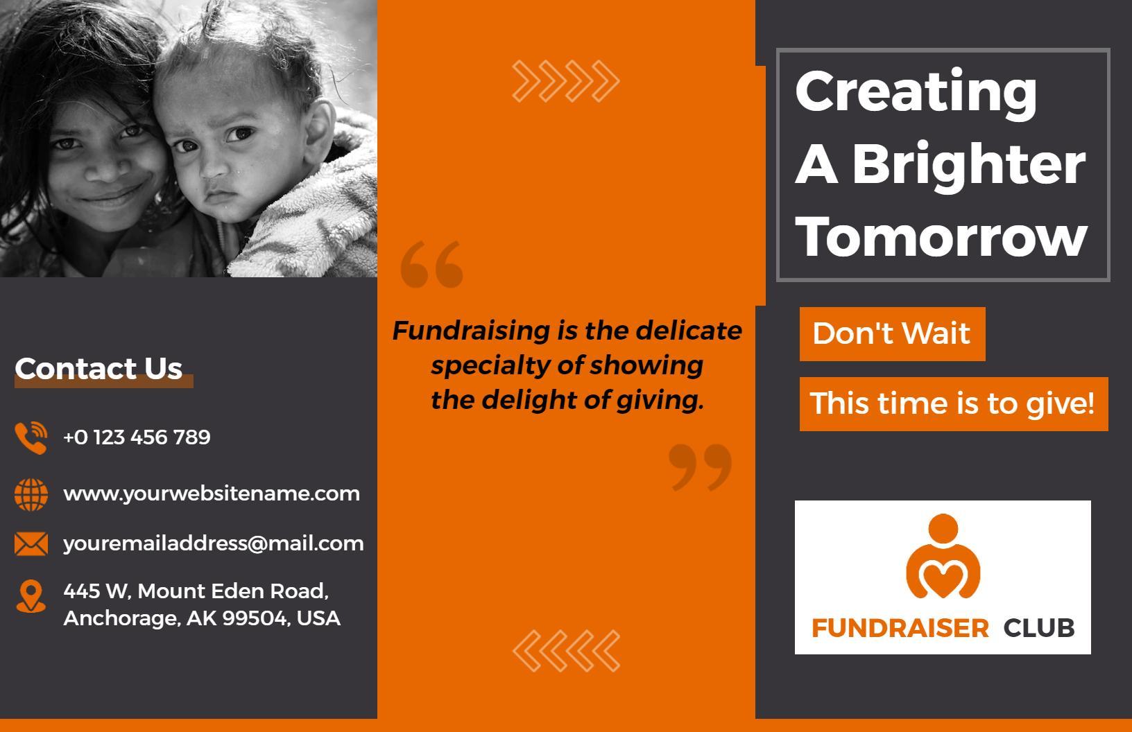 Orange-Themed Fundraising Awareness and Volunteer Engagement Brochure Template