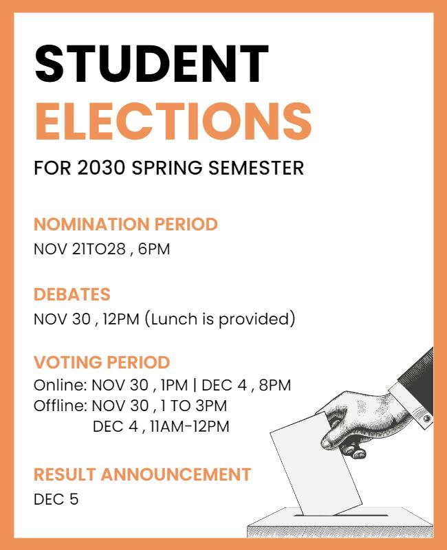 Orange Themed Student Elections Announcement Poster Template