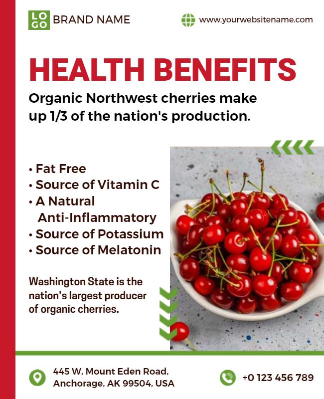 Organic Cherry Health Benefits Flyer Template