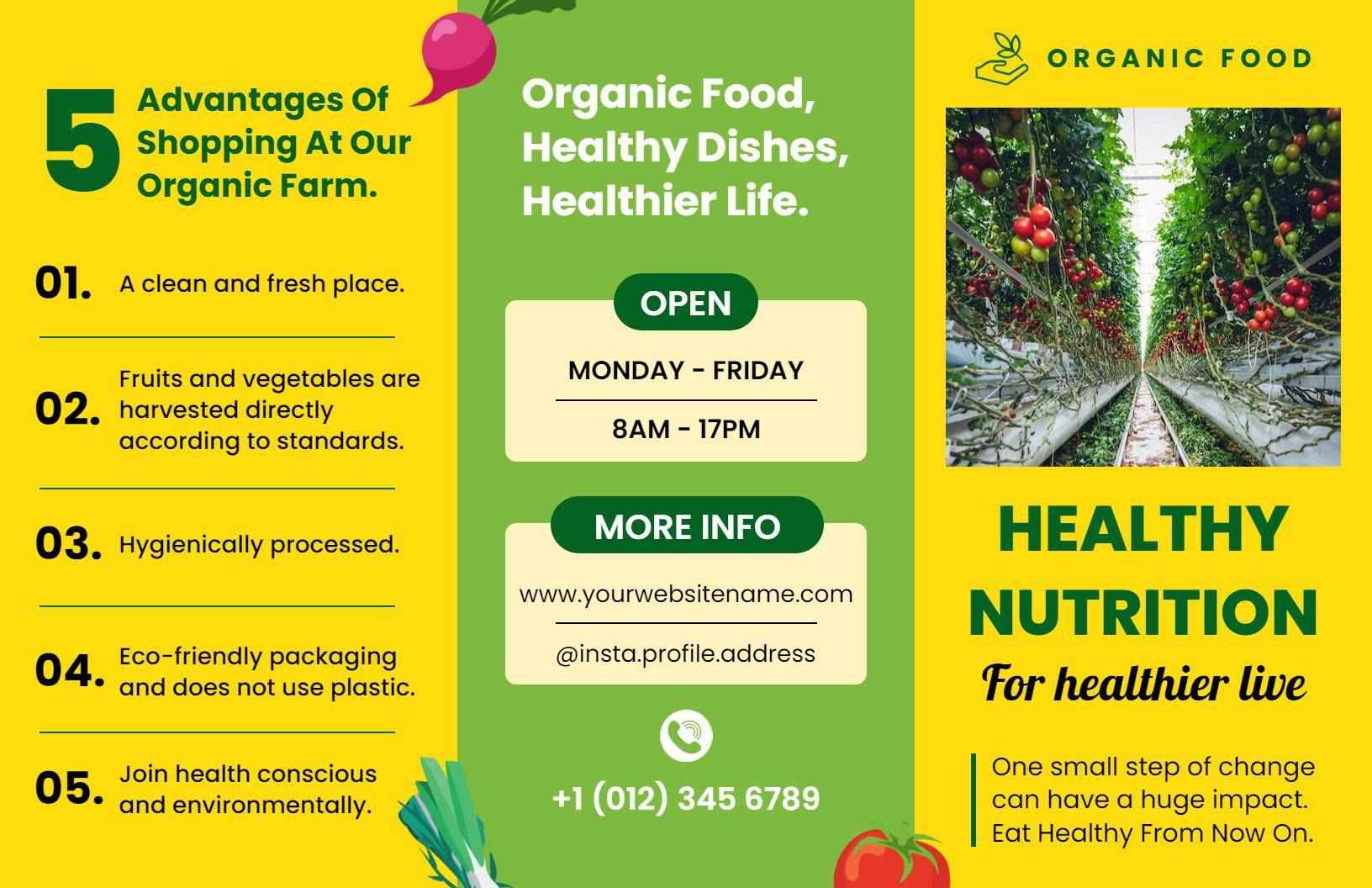 Organic Food Health Benefits and Nutrition Awareness Brochure Template