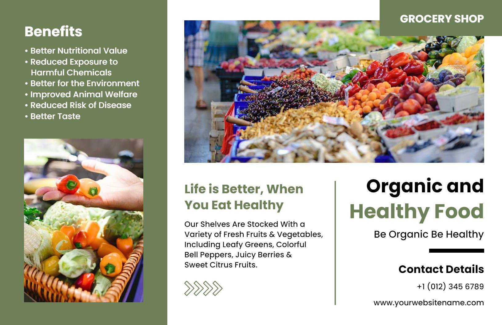 Organic Fresh Fruits and Vegetables Grocery Shop Brochure Template