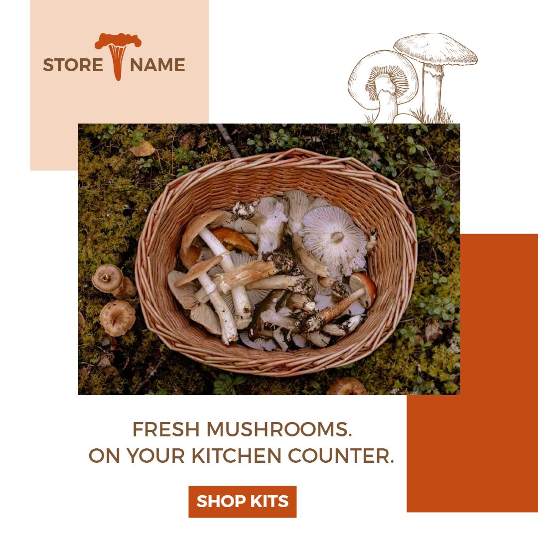 Organic Fresh Mushrooms on Kitchen Counter Display Ad Template