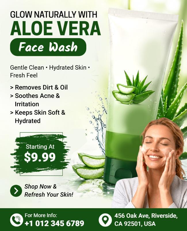 Organic Green Aloe Vera Face Wash Advertising Flyer Template