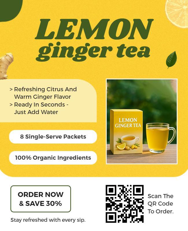 Organic Lemon Ginger Tea Promotion Flyer Template