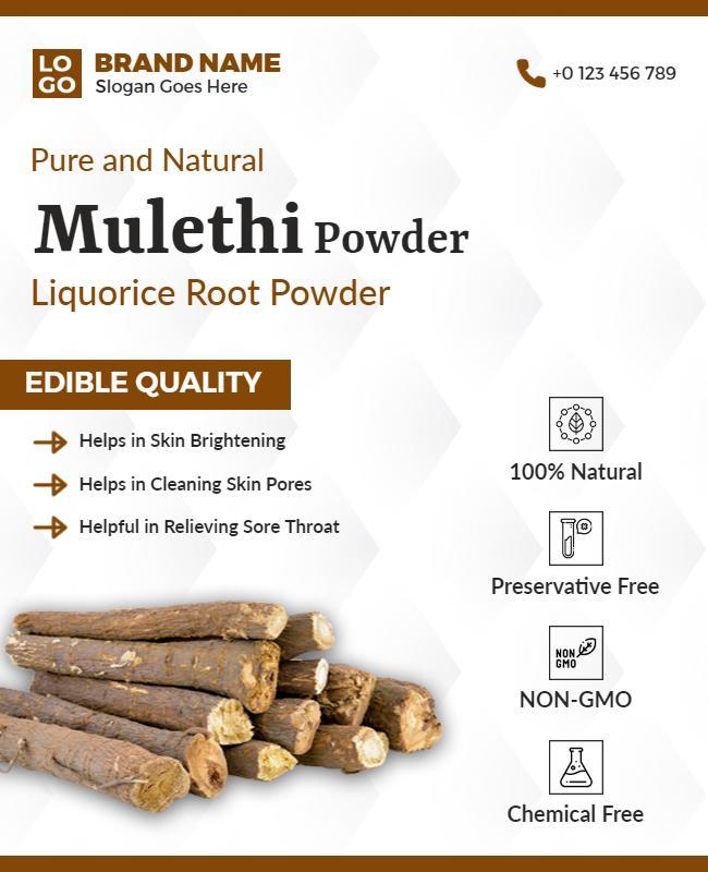 Organic Mulethi Powder Product Flyer Template