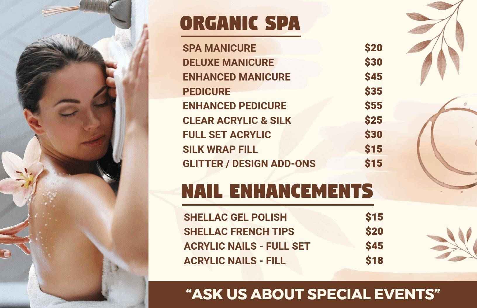Organic Spa Manicure and Pedicure Menu Template