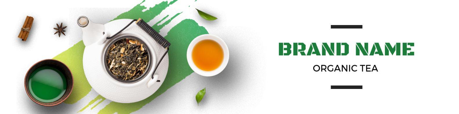 Organic Tea with Green Brush Strokes and Elegant Design LinkedIn Banner Template