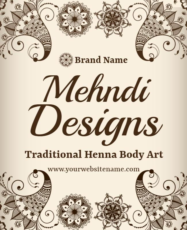 Ornate Brown Traditional Mehndi Body Art Poster Template