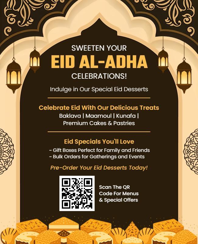 Ornate Gold Eid Al-Adha Dessert Celebration Poster Template