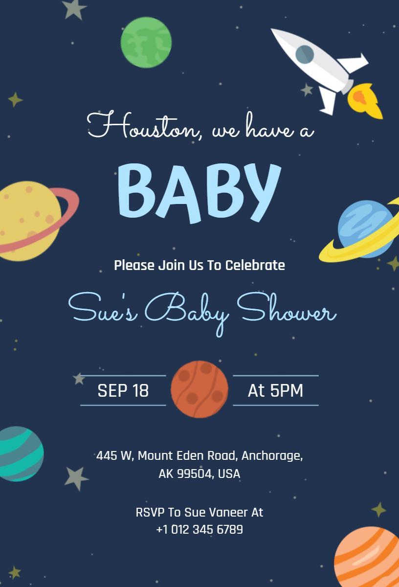 Out of This World Space Theme Baby Shower Invitation Template