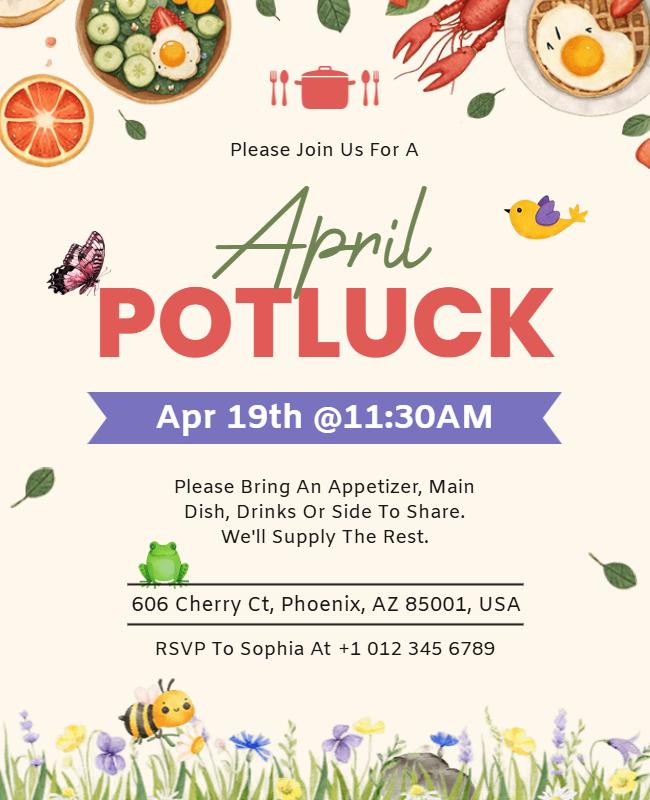 Outdoor April Potluck Invitation Flyer Template