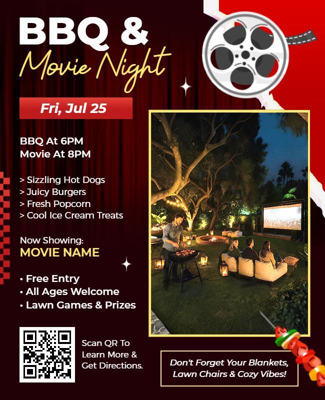 Outdoor BBQ Movie Night Event Flyer Template