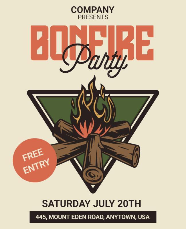 Retro Themed Bonfire Party Invitation Flyer Template